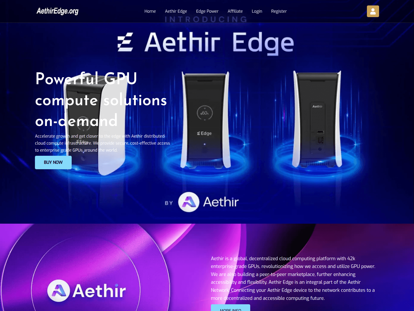 Screenshot of aethiredge.org