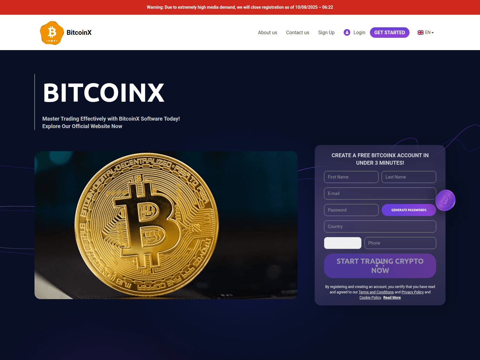 Screenshot of thebitcoinx-app.com