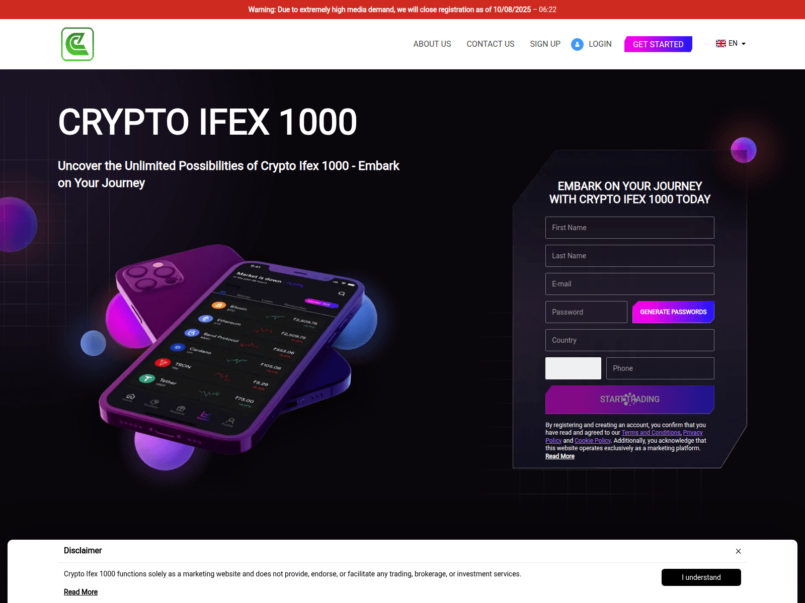 Screenshot of cryptoifex1000.com