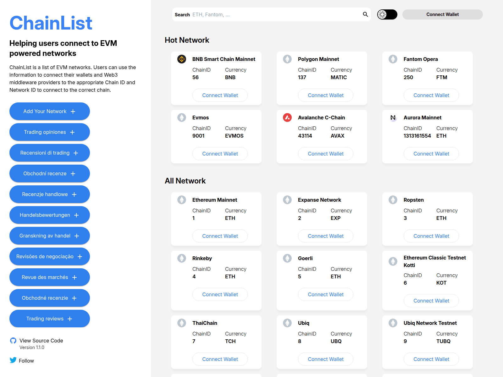 Screenshot of chain-list.org