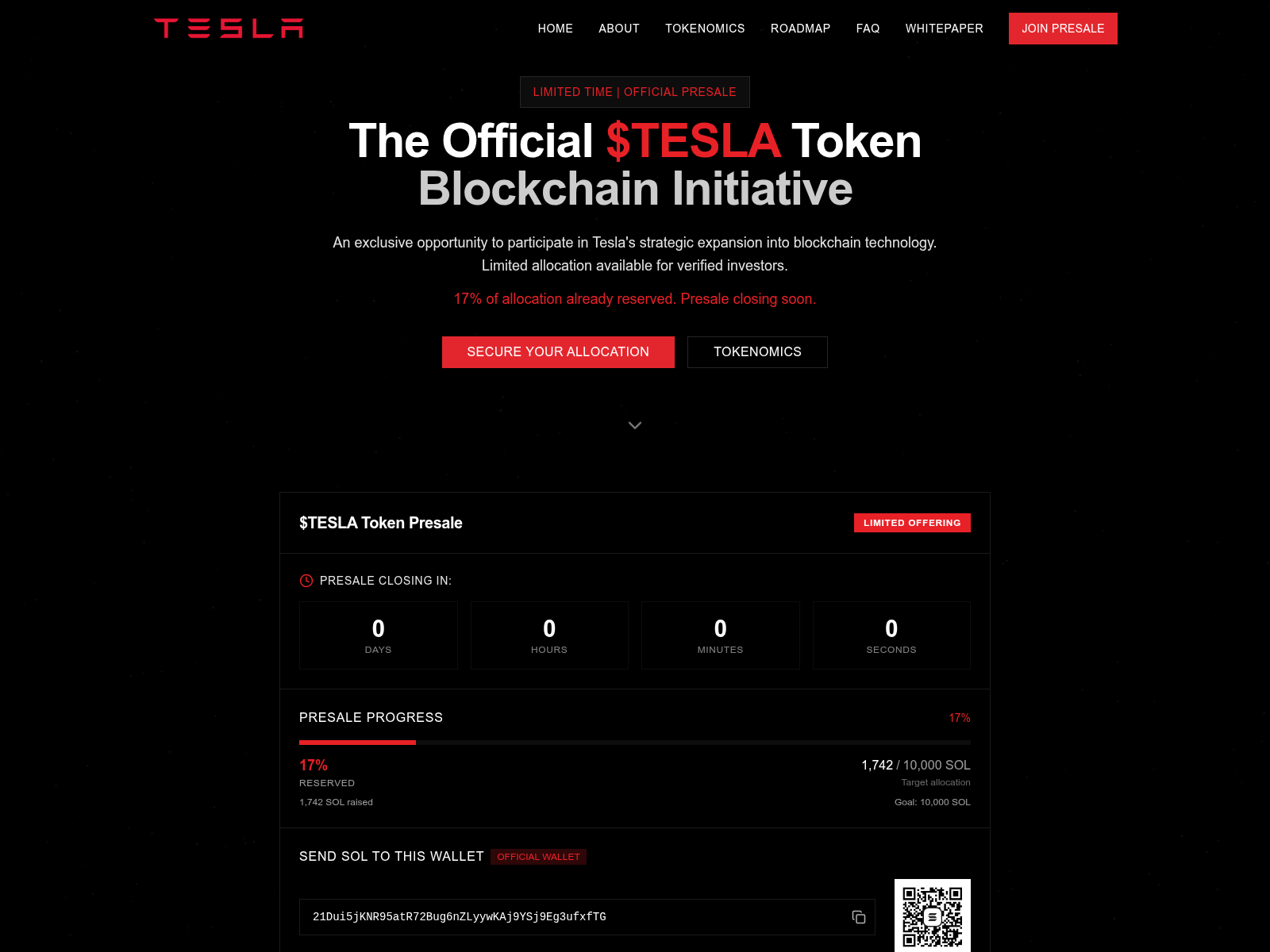 Screenshot of teslasolana.com