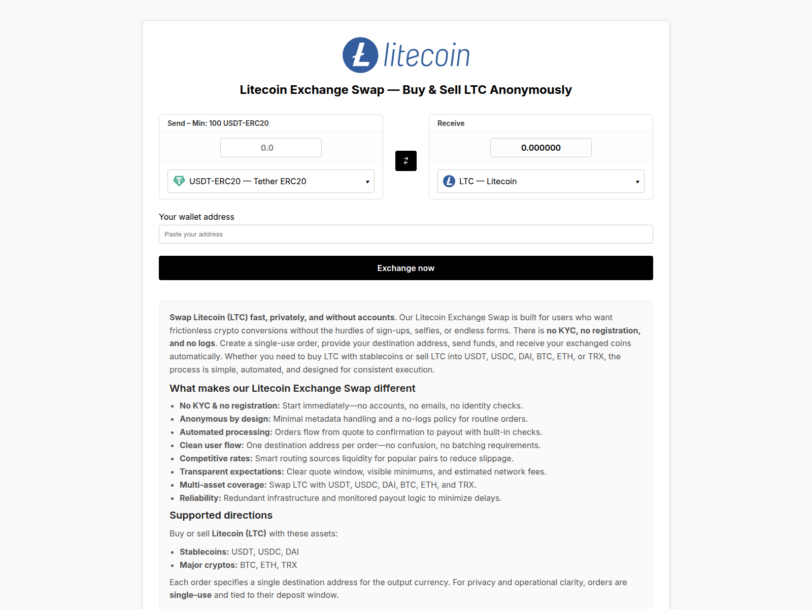 Screenshot of litecoins.exchange