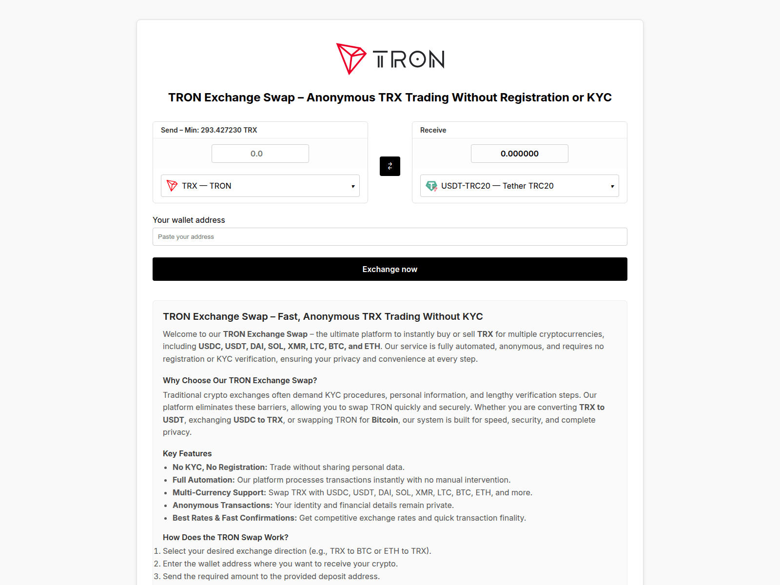 Screenshot of tron-exchange-swap.com