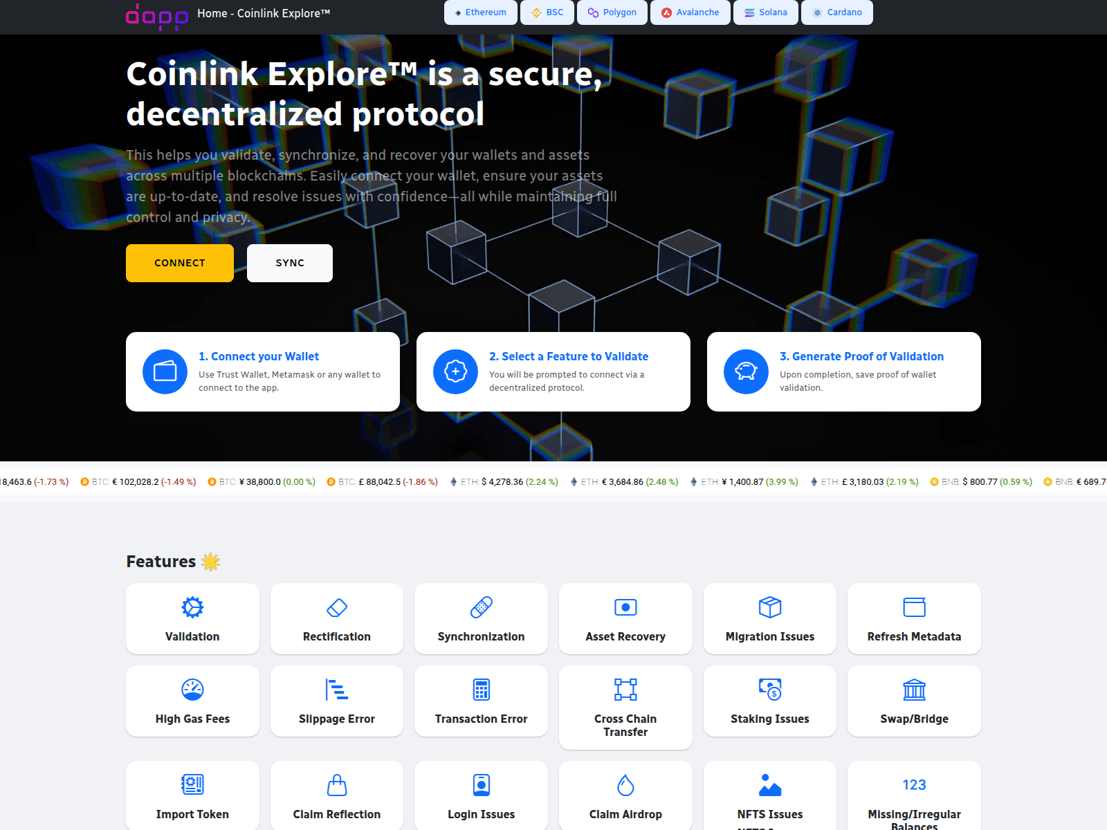 Screenshot of coinlinkexplore.com