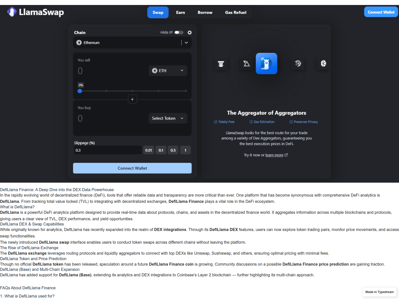 Screenshot of defilama-defi-info.typedream.app