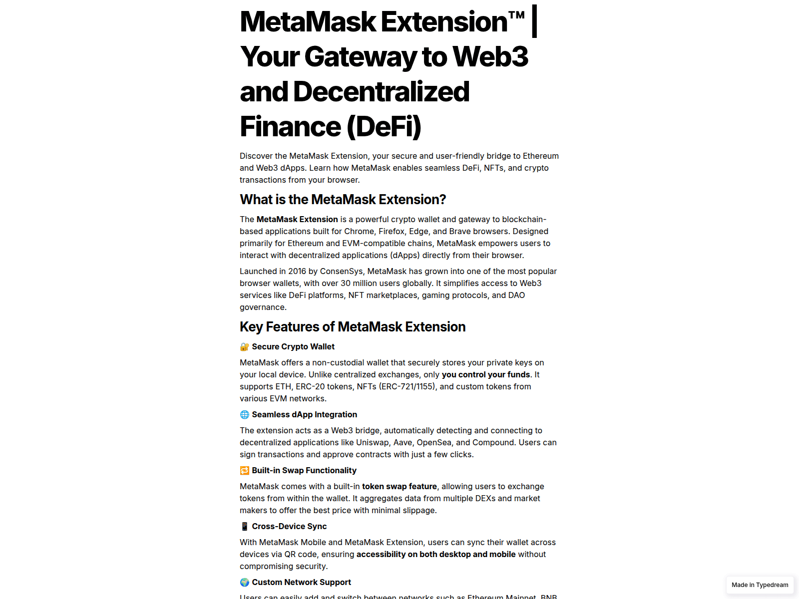 Screenshot of defi--metamack-extn.typedream.app