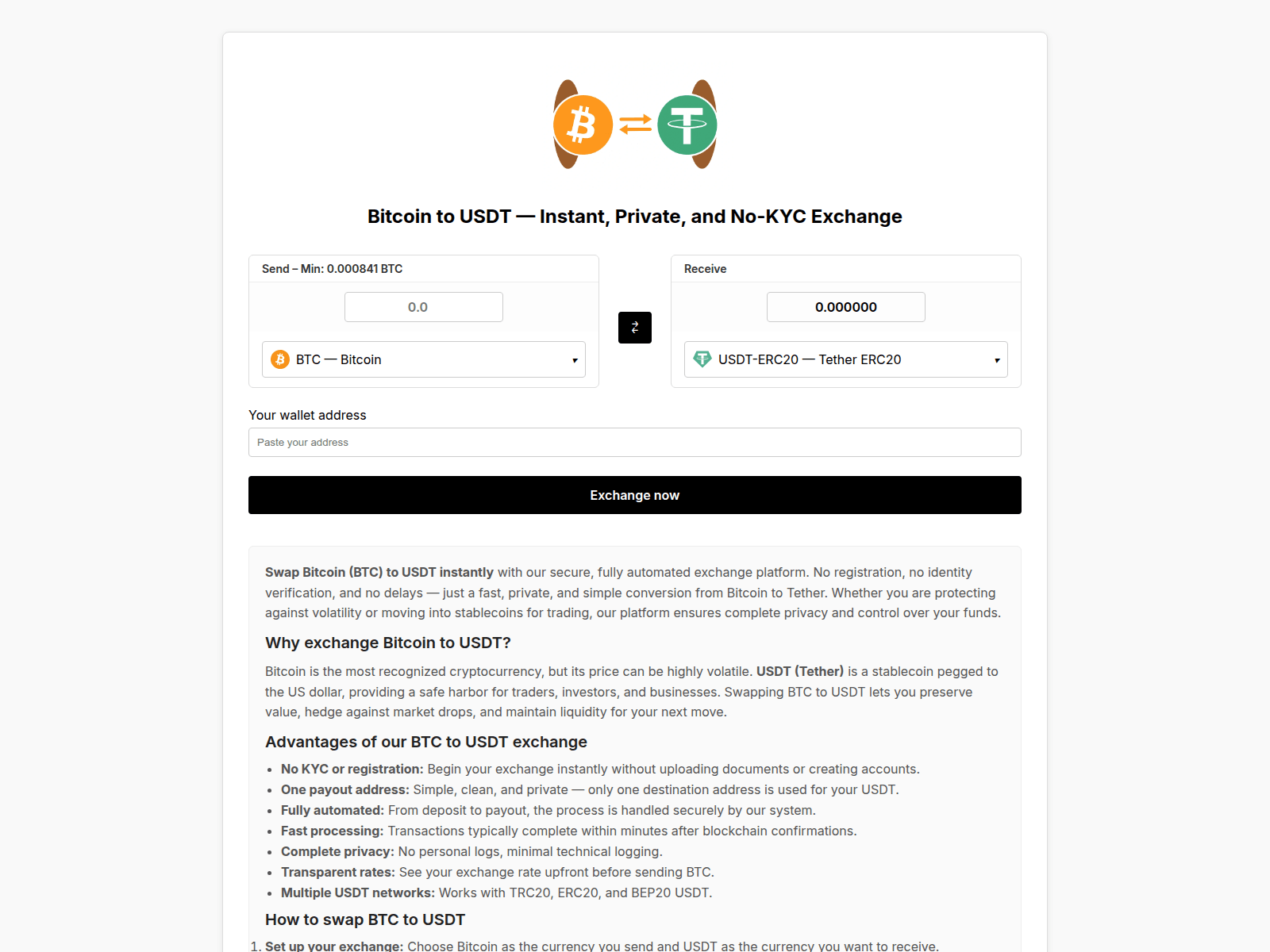 Screenshot of btc-to-usdt.exchange