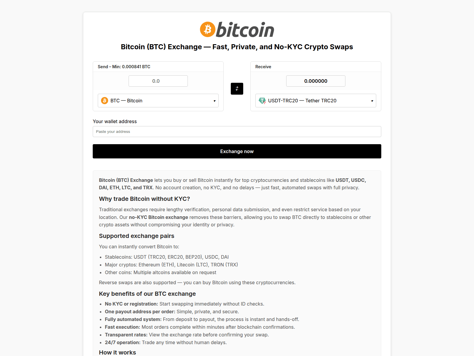 Screenshot of bitcoin-swap.exchange