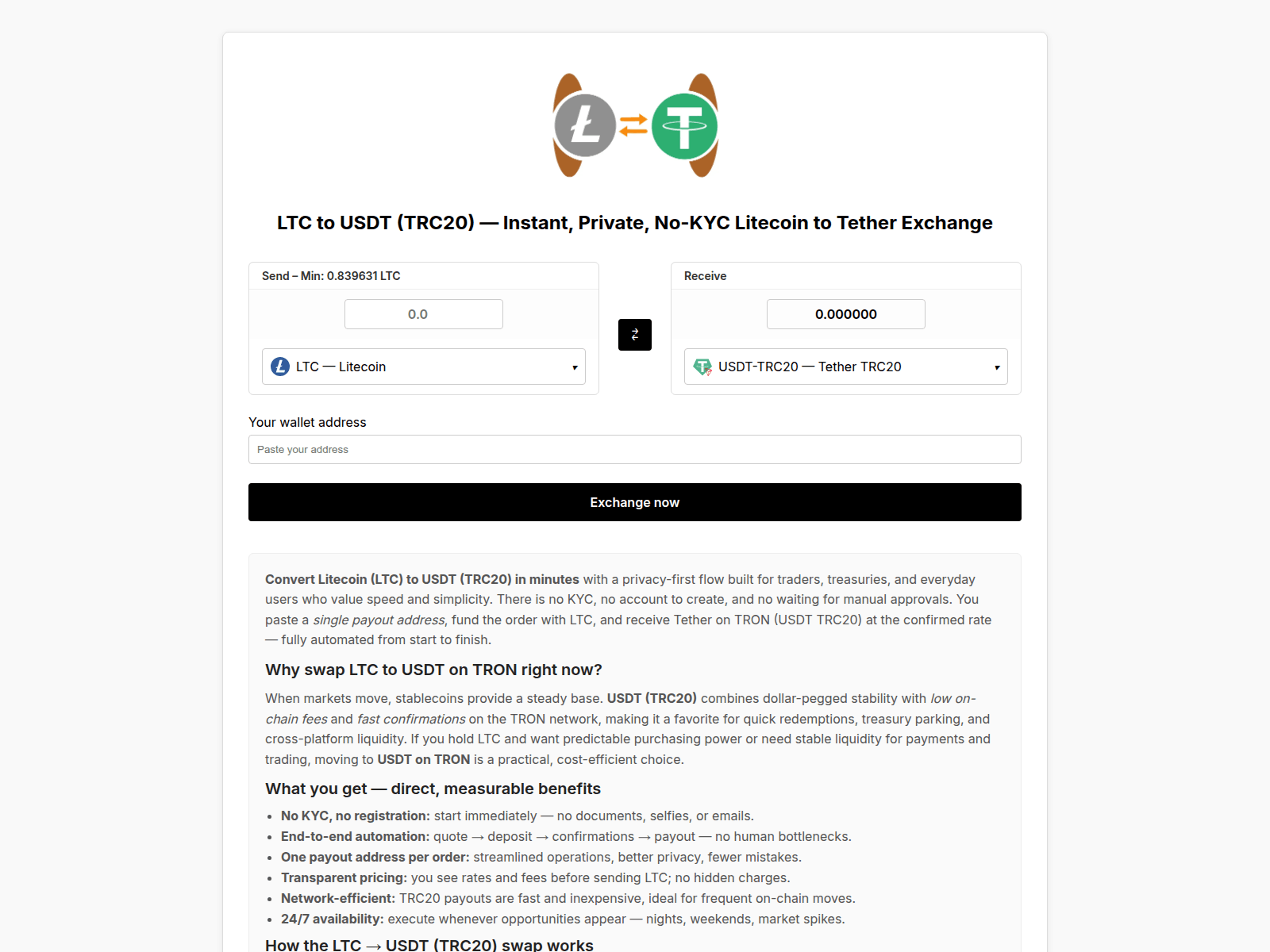 Screenshot of litecoin-to-usdt.com