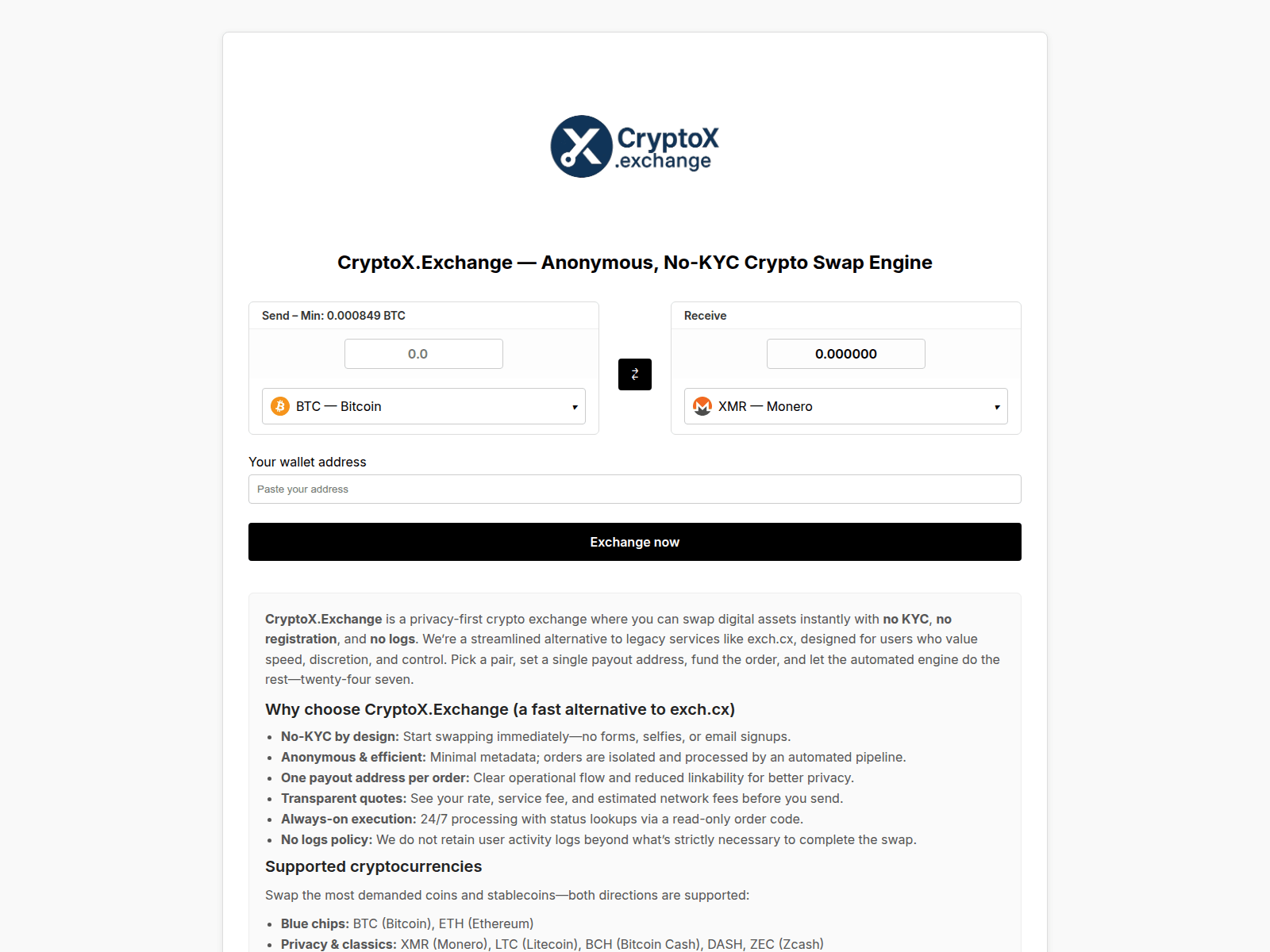 Screenshot of cryptox.exchange
