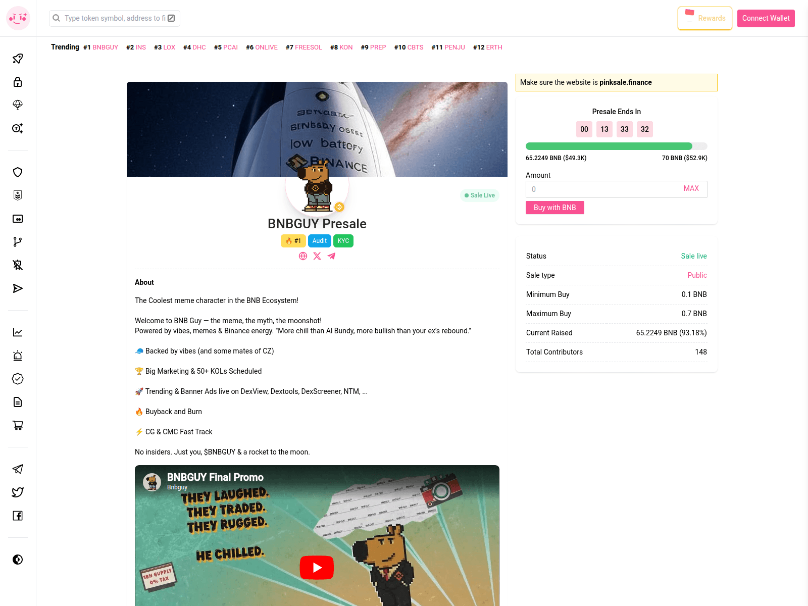 Screenshot of pinksale.financial.pics