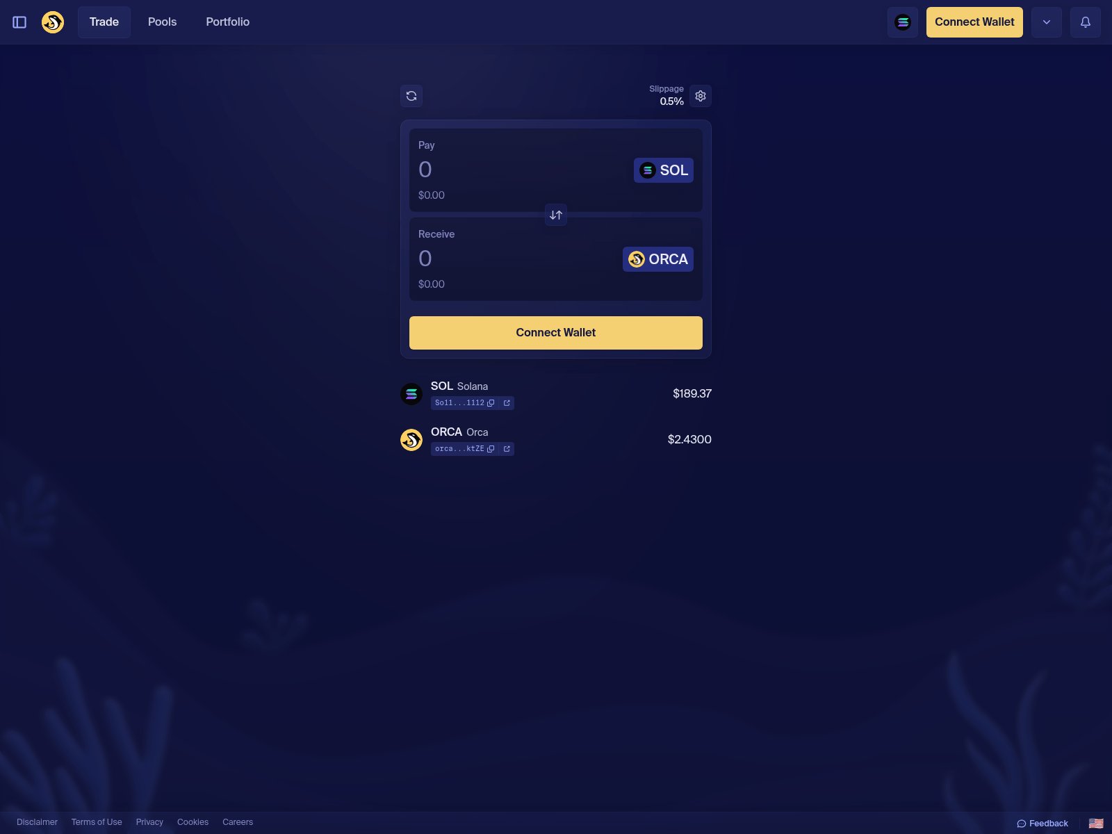 Screenshot of orca-dex.com