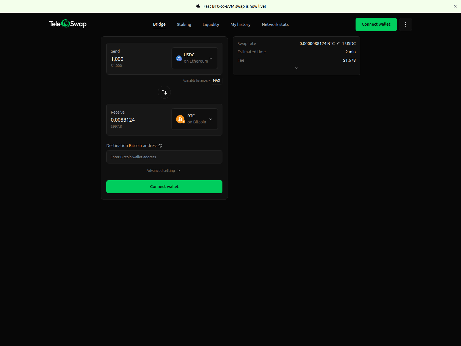 Screenshot of app.teleswap.xyz