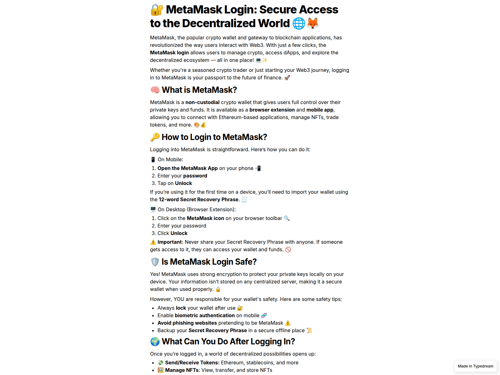 Screenshot of metamask-logn.typedream.app