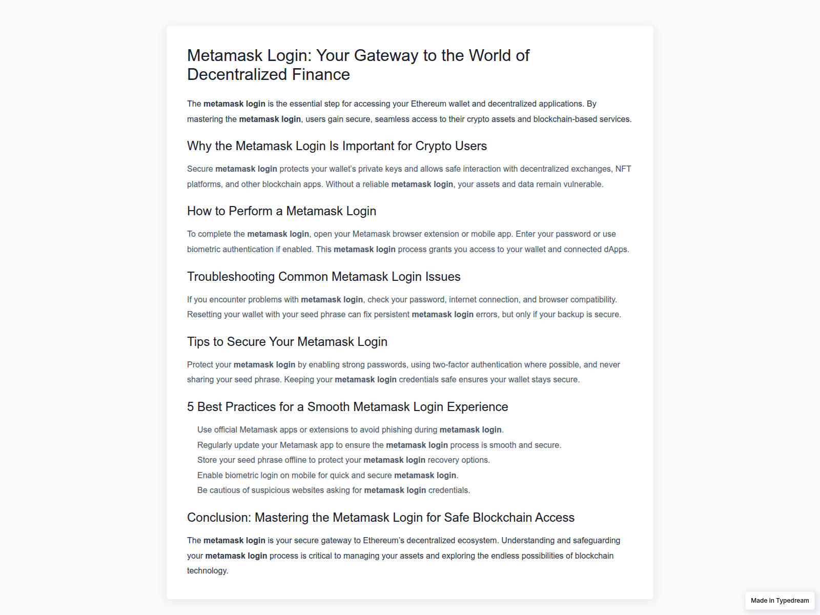 Screenshot of welcome-metamask-loginn.typedream.app