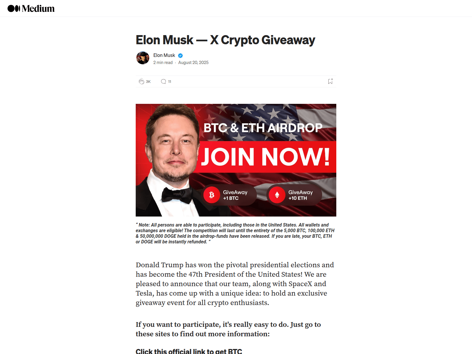Screenshot of musk2trump.com