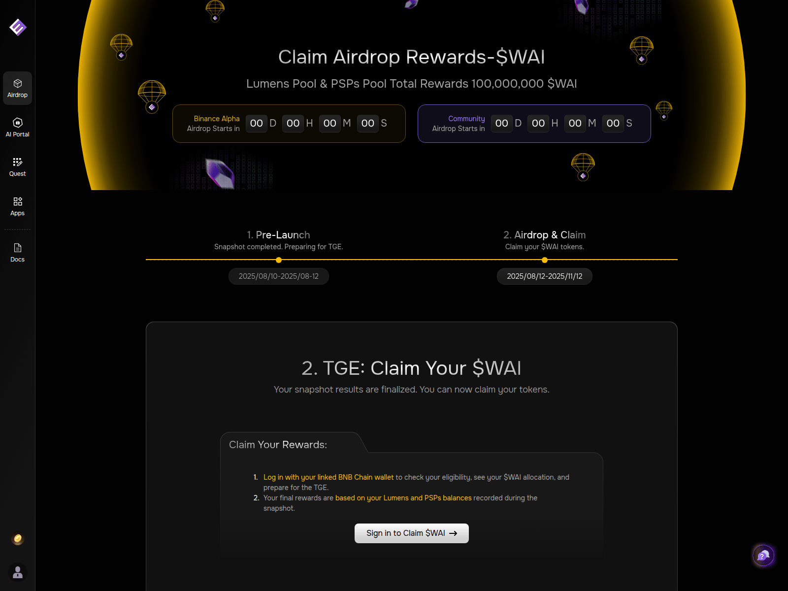 Screenshot of claim.world3ai.xyz