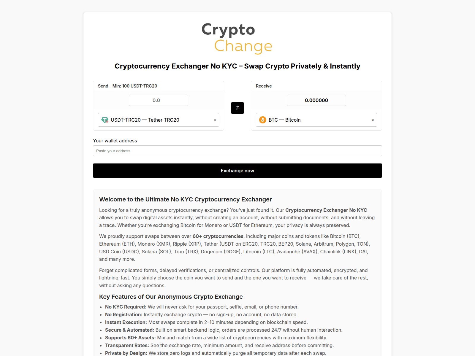 Screenshot of cryptochange.exchange