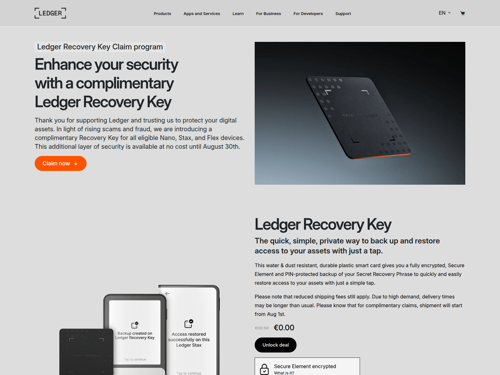 Screenshot of ledgerrecoverykeyclaim.com