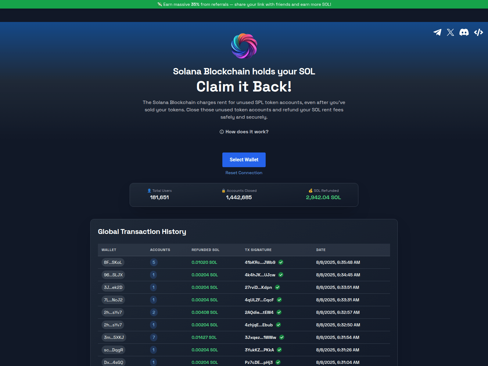 Screenshot of refundyoursol.io