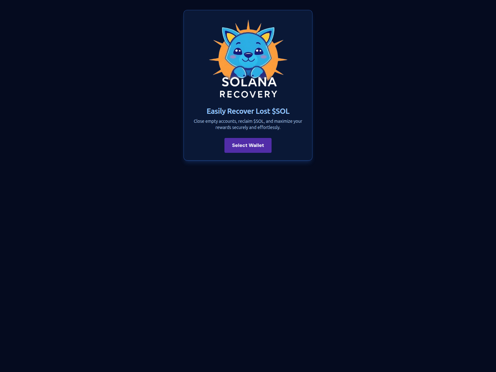 Screenshot of solrecovery.io