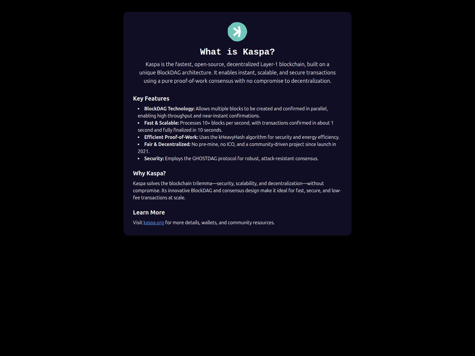 Screenshot of kaspawallet.net