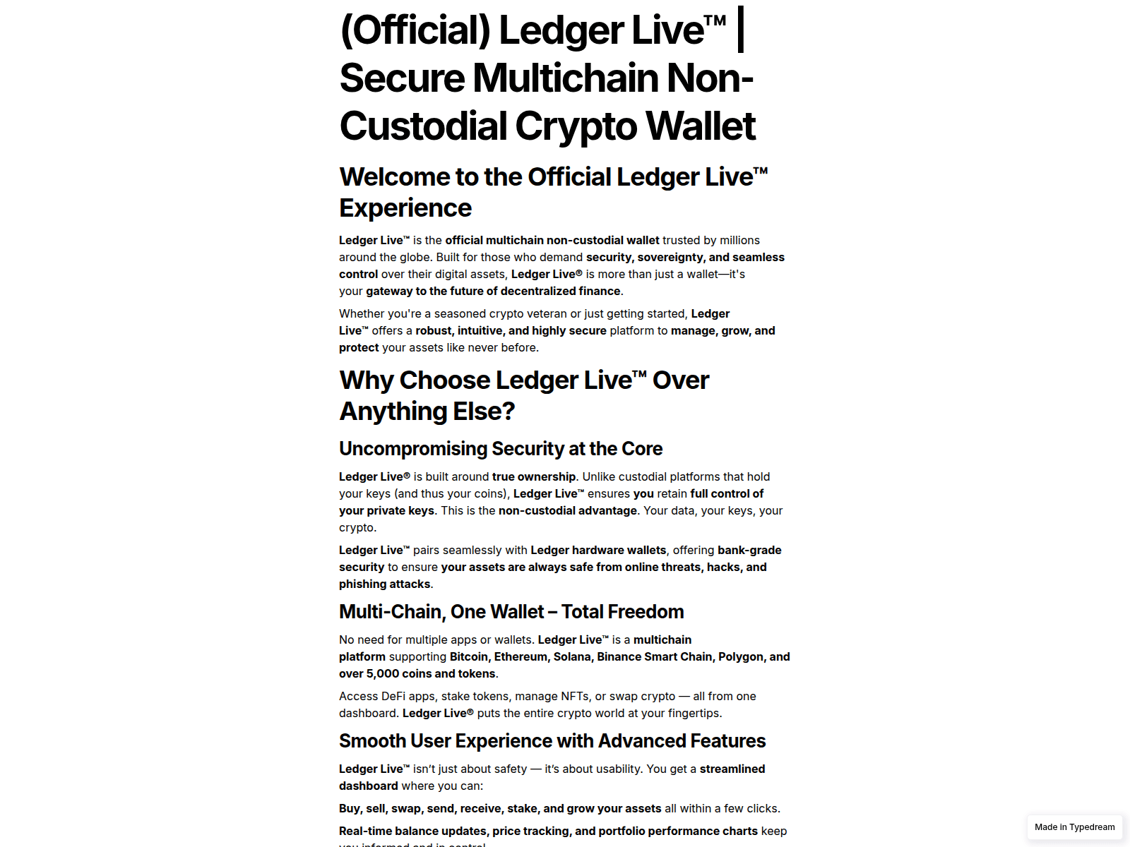 Screenshot of ledger-live-auth-sso.typedream.app