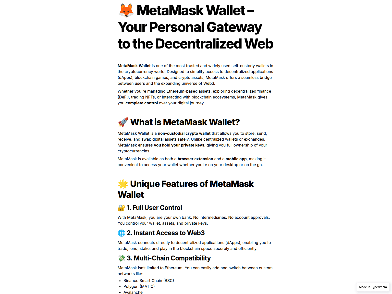 Screenshot of web-extnsion-metmmask.typedream.app