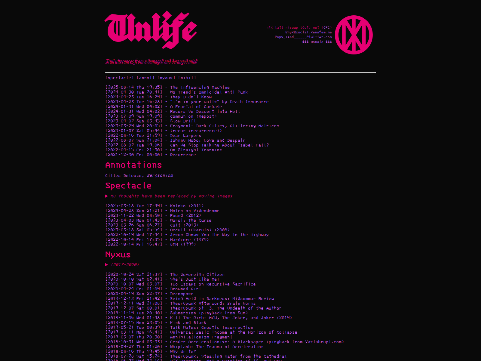 Screenshot of unlife.nyx.land