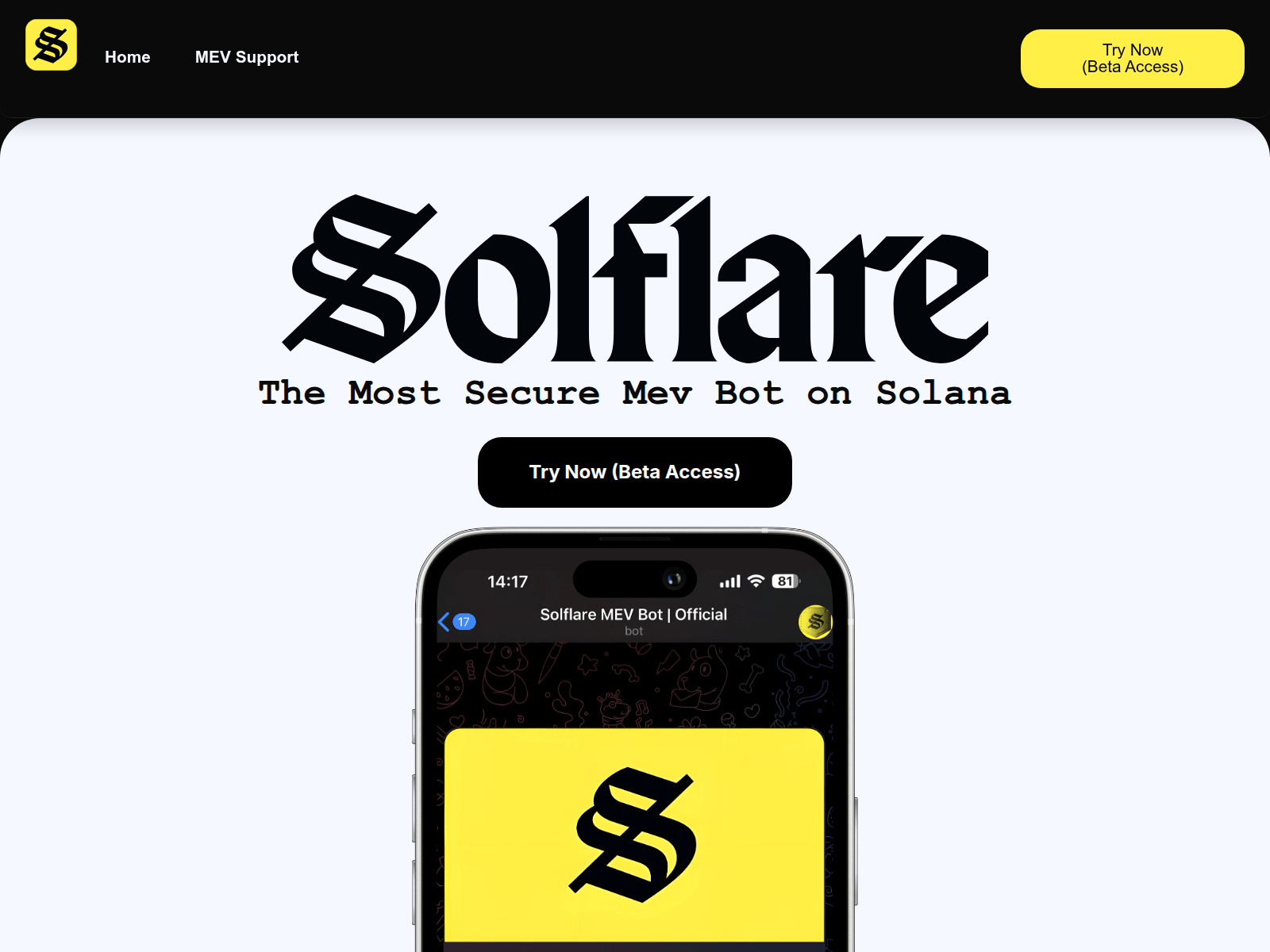 Screenshot of solflaremevbot.com