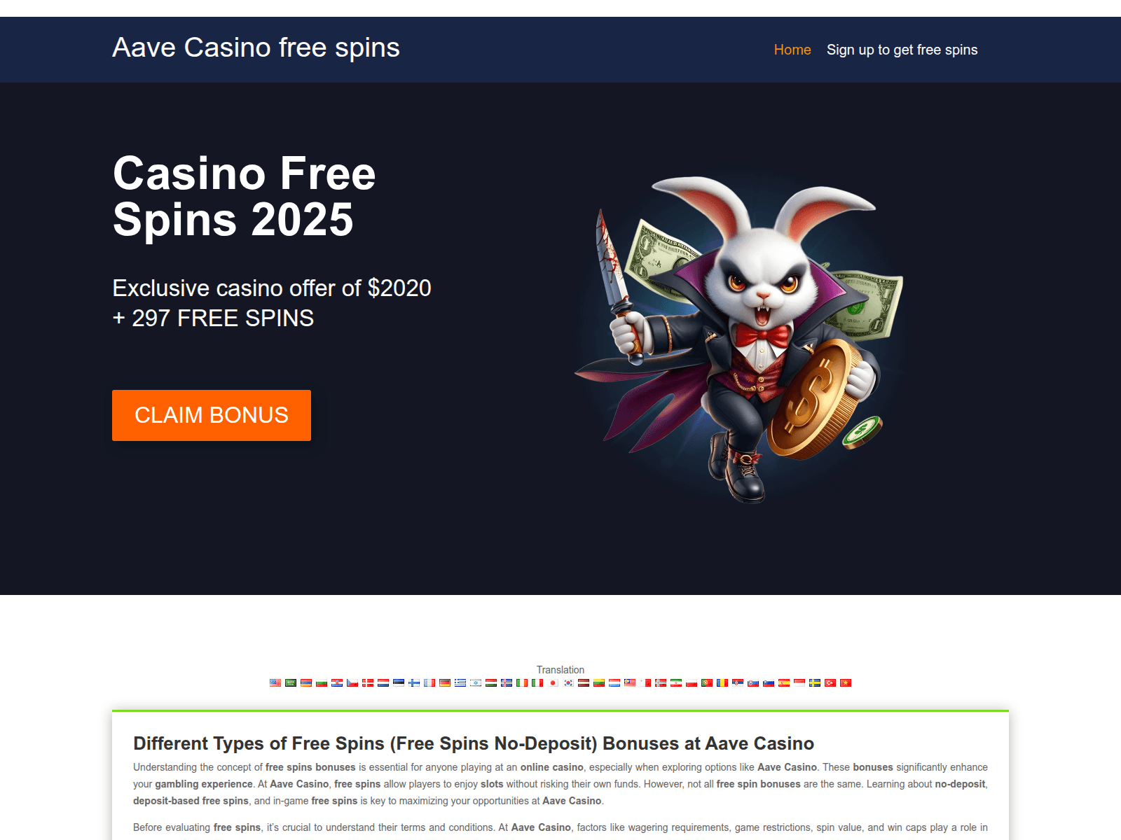 Screenshot of aavecasifreespins.click