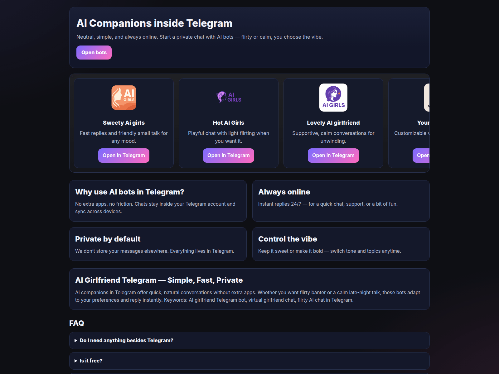 Screenshot of aigirlfriendtelegram.chat