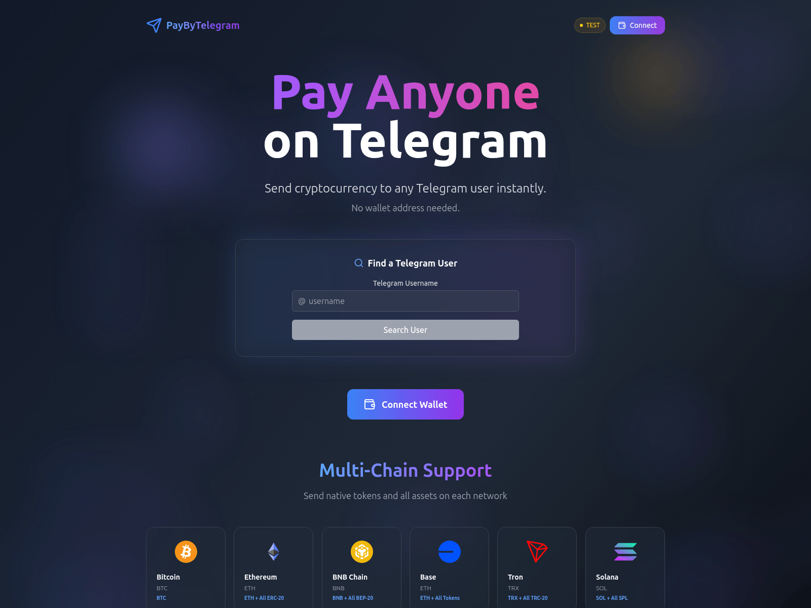Screenshot of paybytelegram.com
