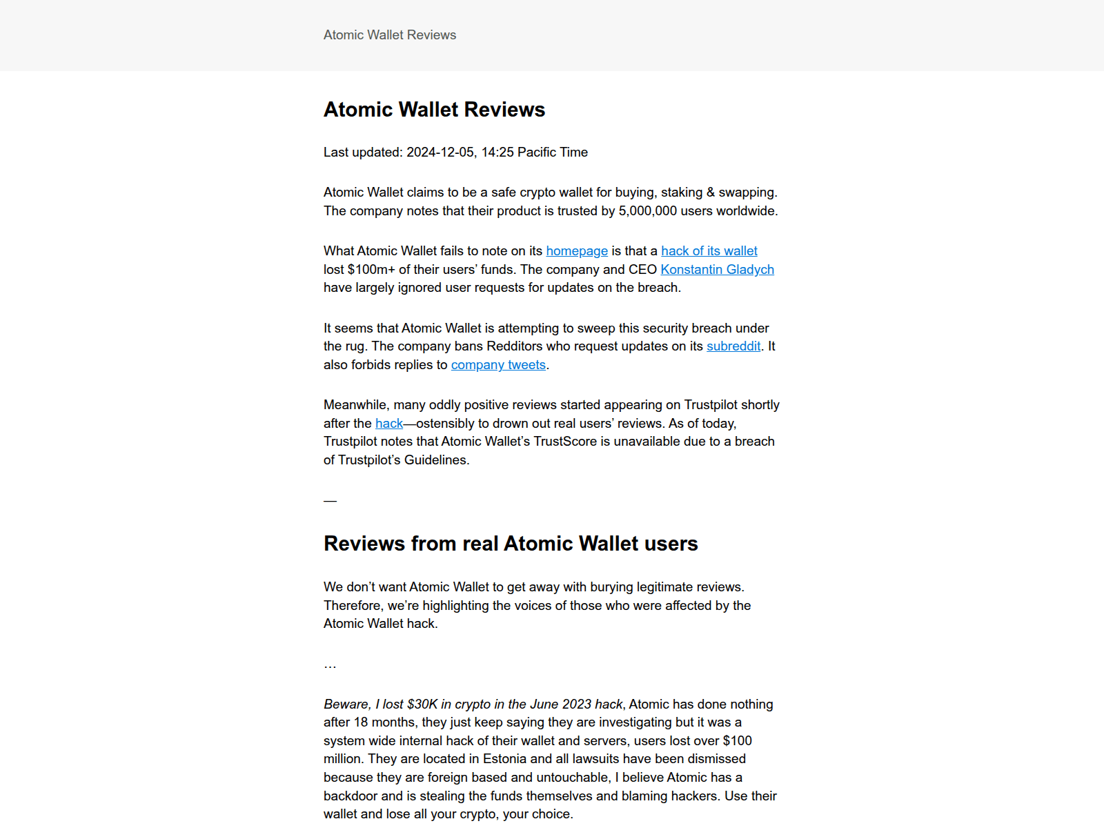 Screenshot of atomicwalletreviews.com