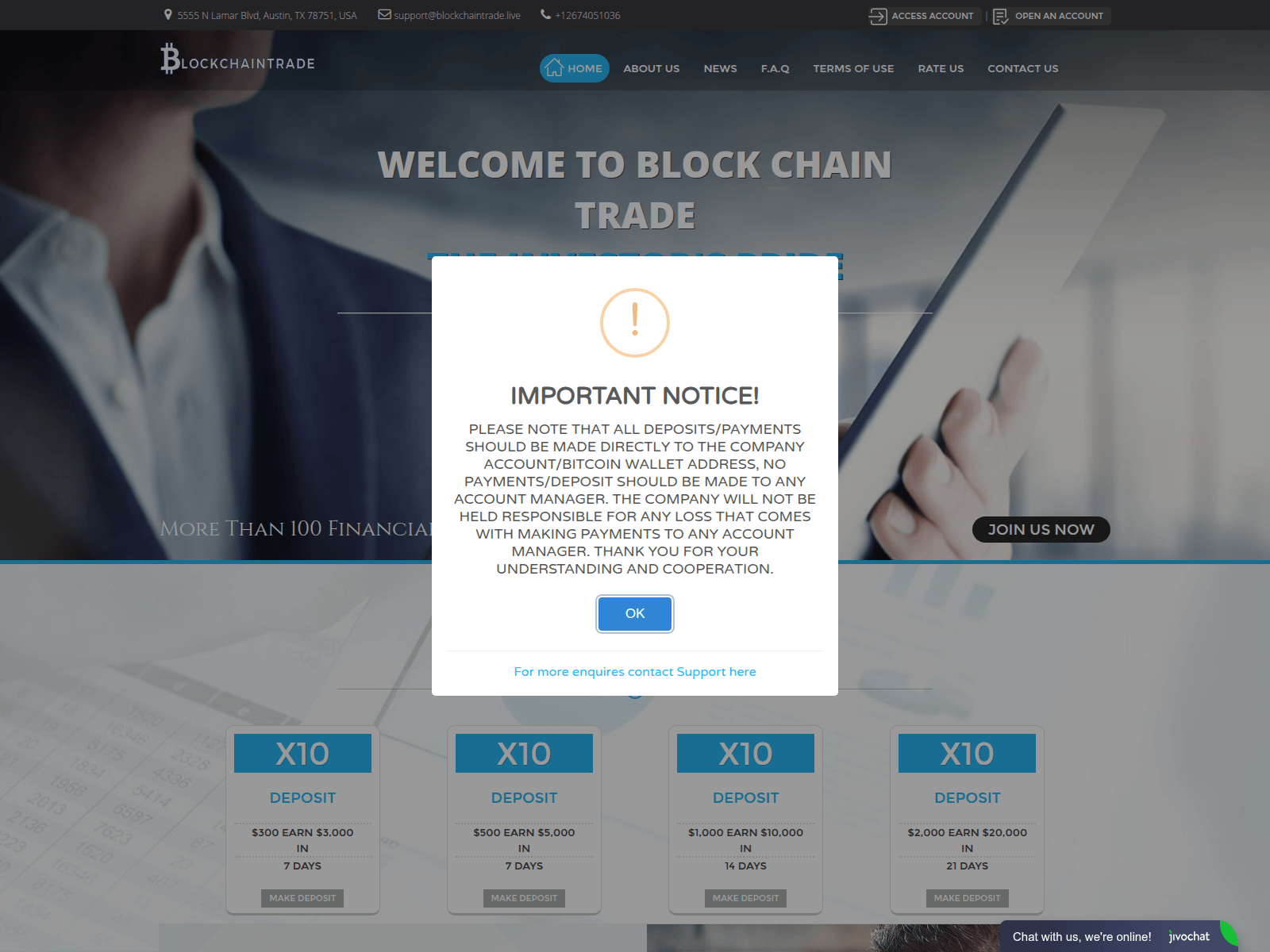 Screenshot of blockchaintrade.live