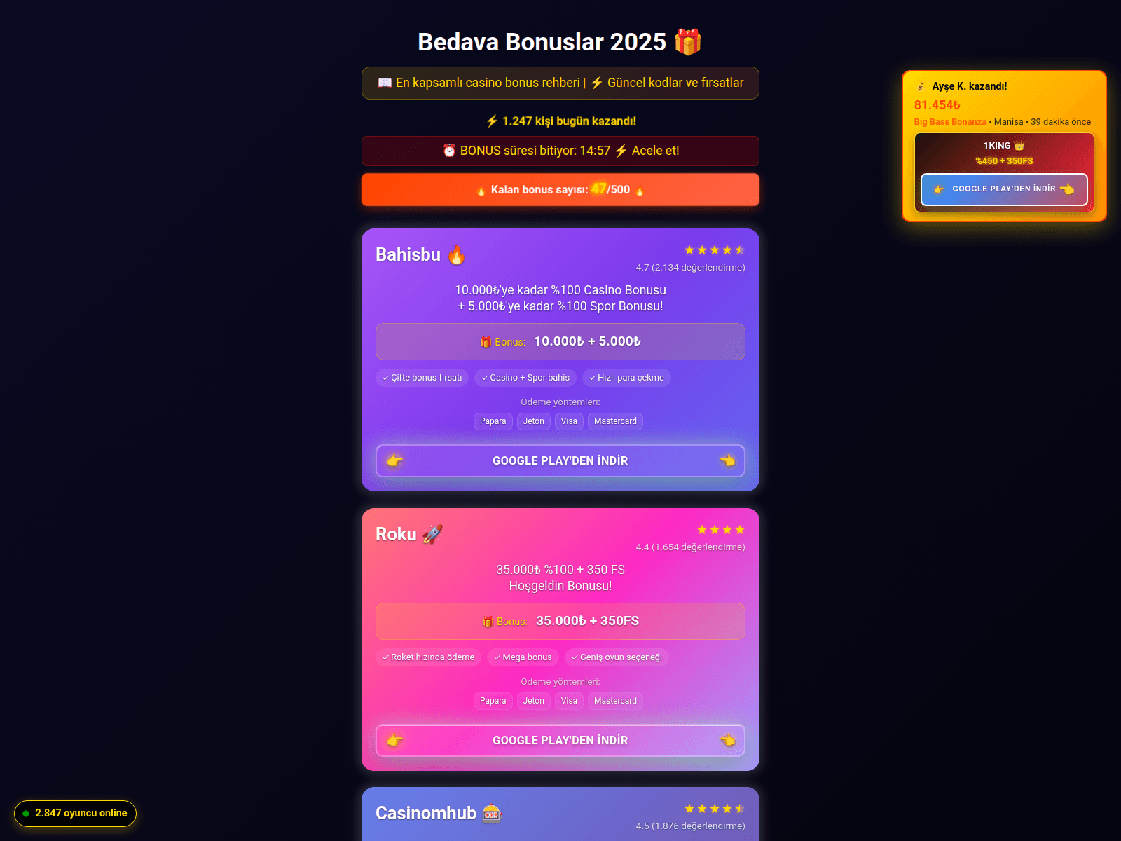 Screenshot of bonuslarbedava.com
