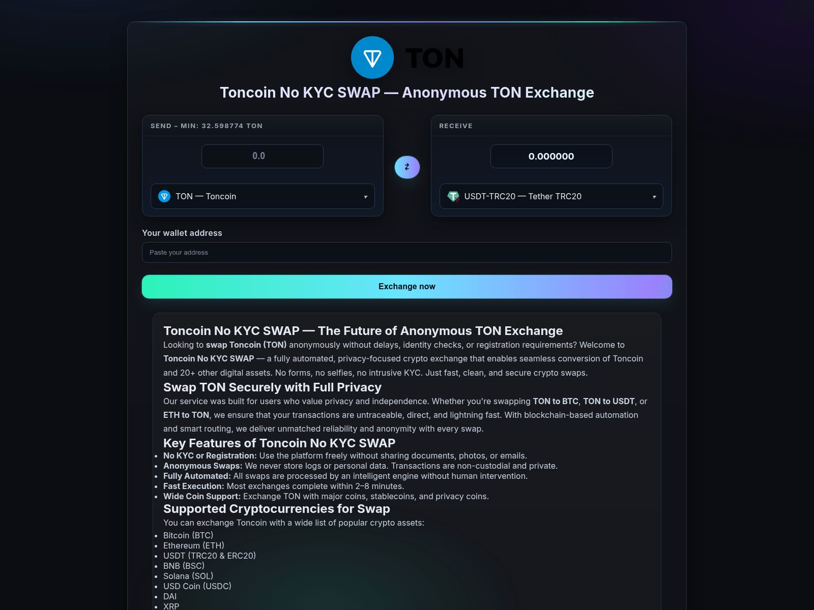 Screenshot of toncoin-change.exchange