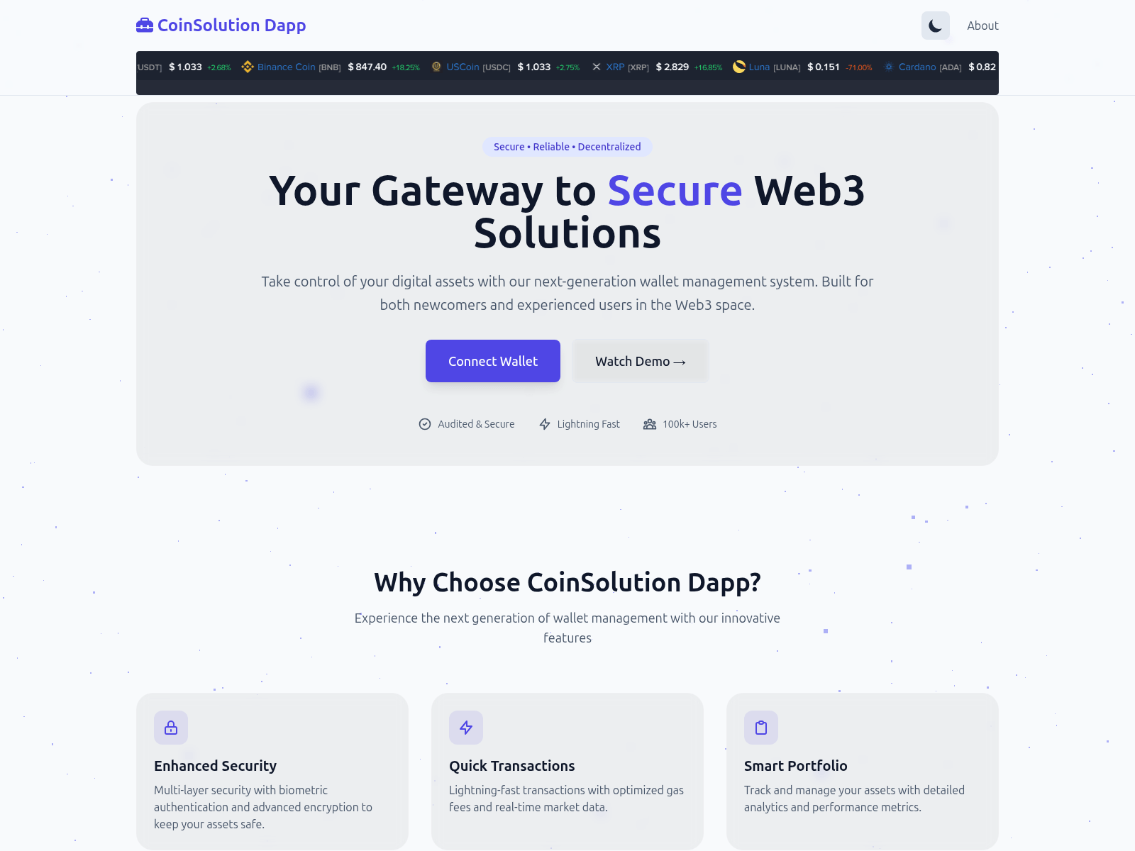 Screenshot of coinsolutiondapp.com