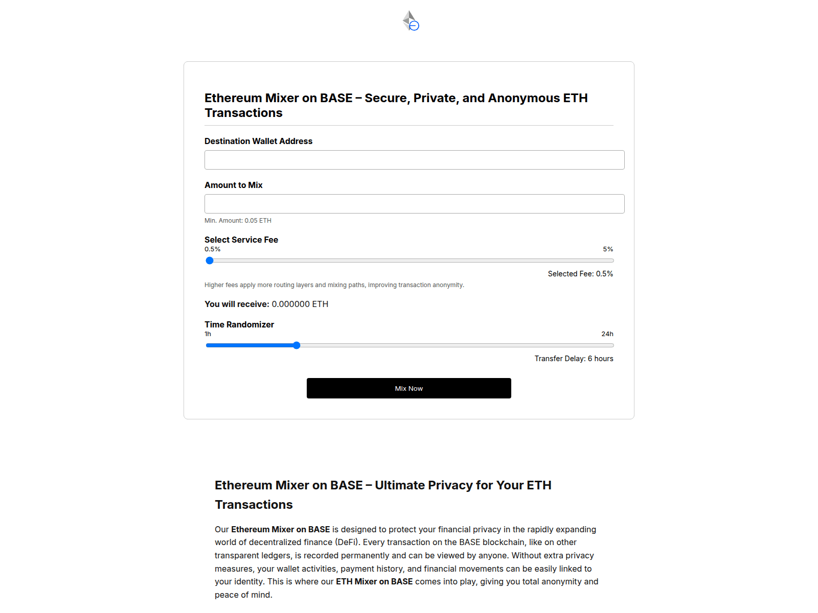 Screenshot of ethereum-base-mixer.com