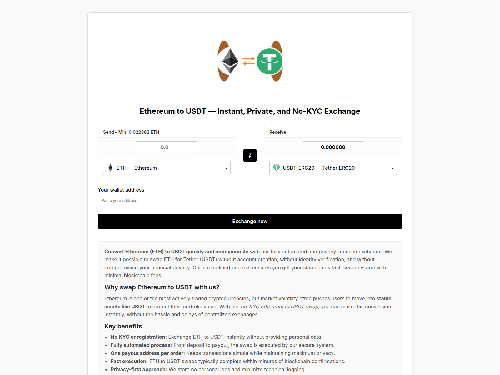 Screenshot of ethereum-to-usdt.com