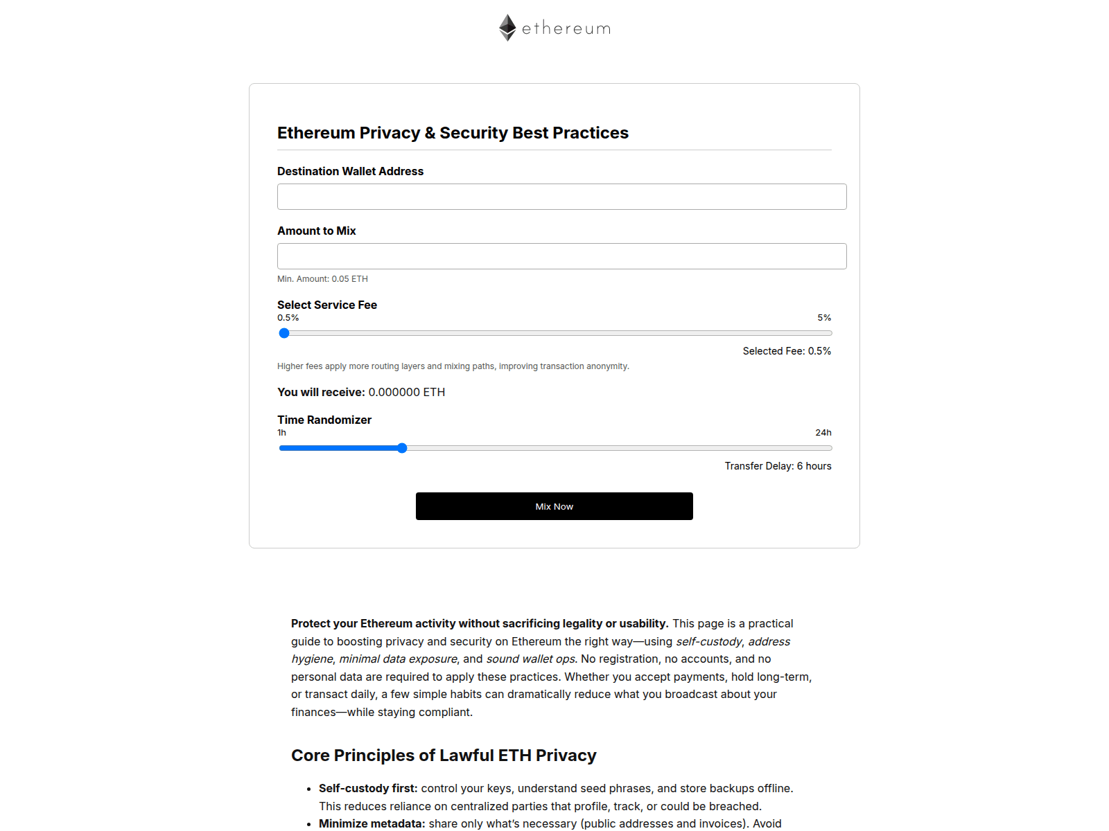 Screenshot of ethereum-mixer.exchange