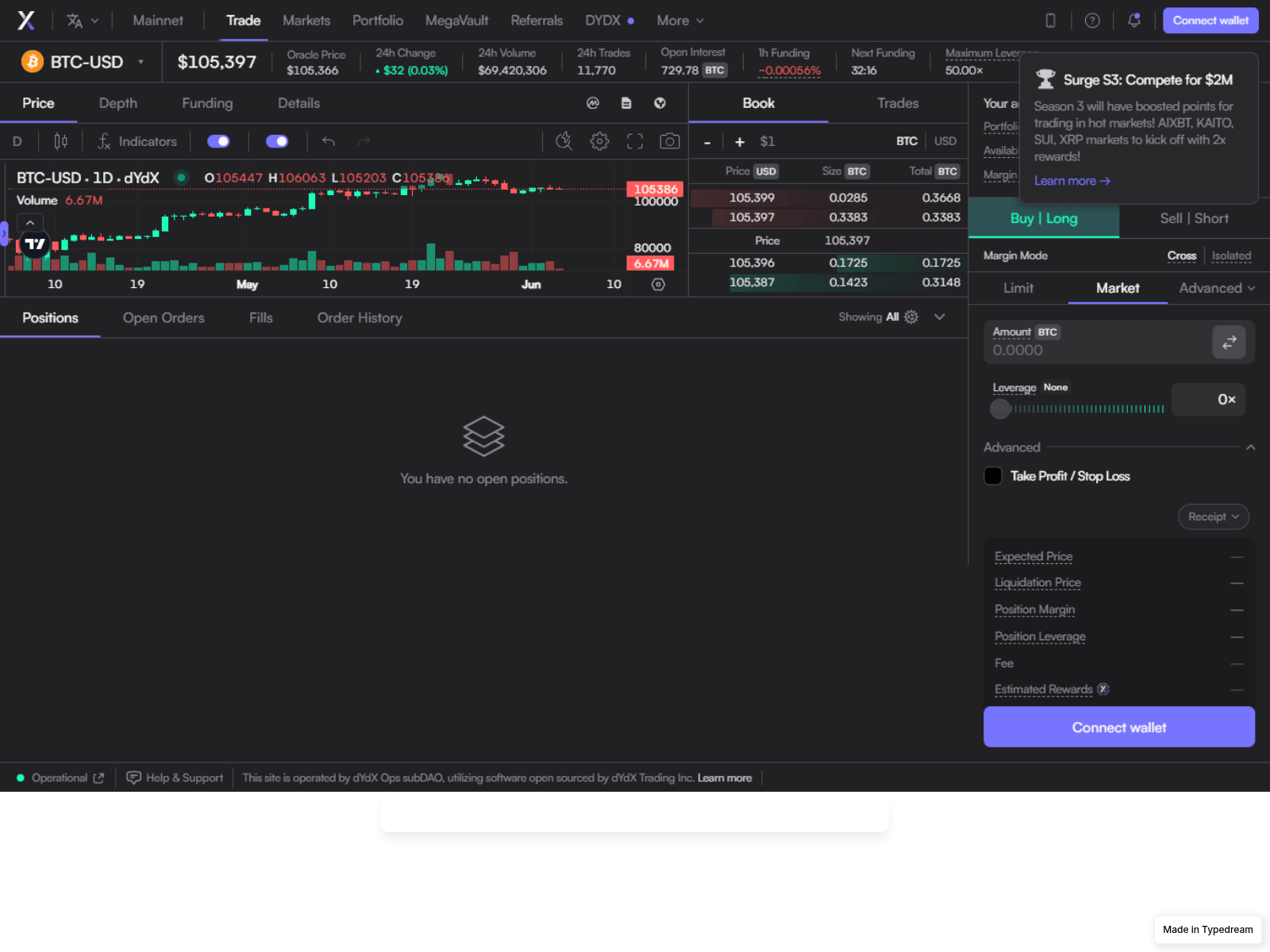 Screenshot of dydxdefi-trade.typedream.app