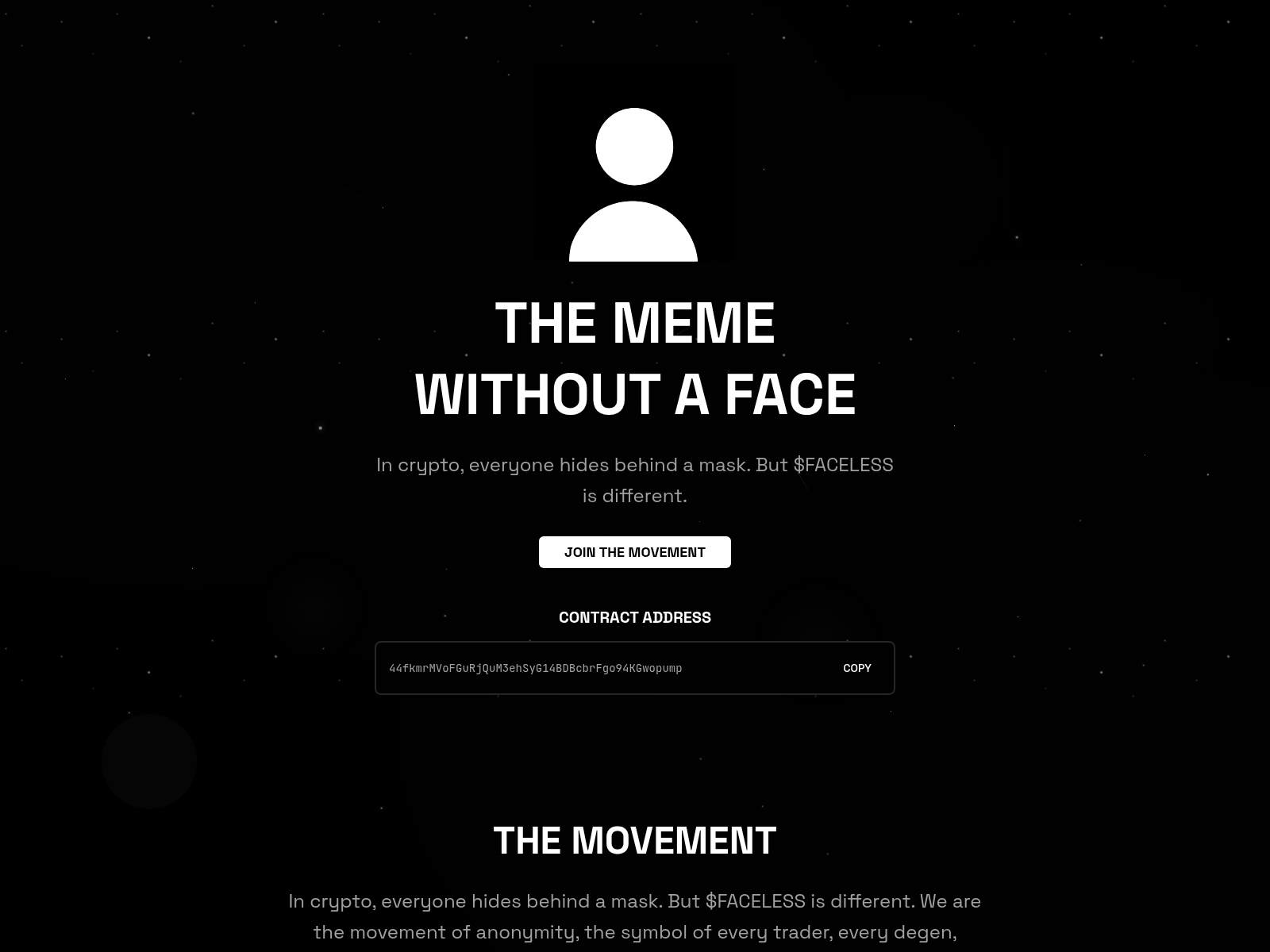Screenshot of www.facelesscoin.com