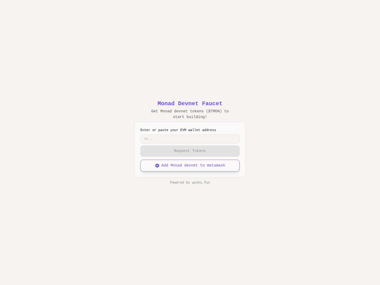 Screenshot of monad-faucet-qe5uq.ondigitalocean.app