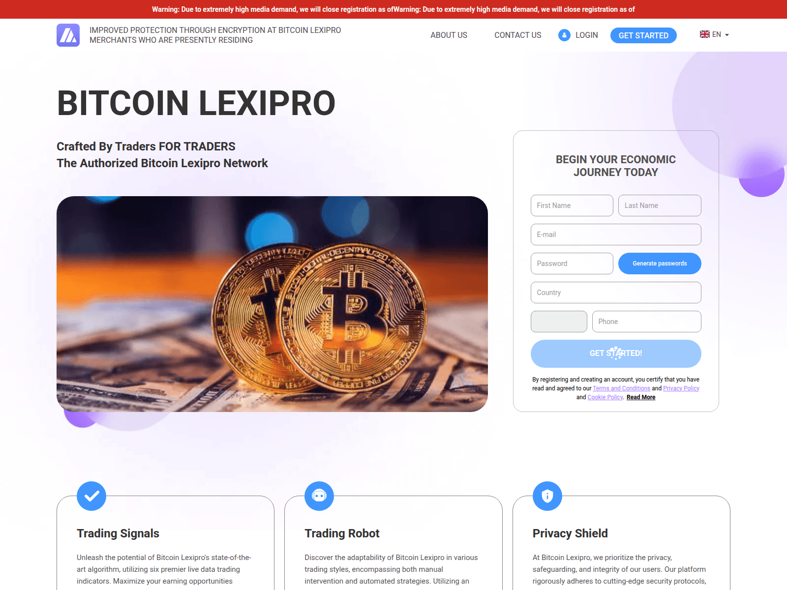 Screenshot of bitcoinlexiproplatform.com
