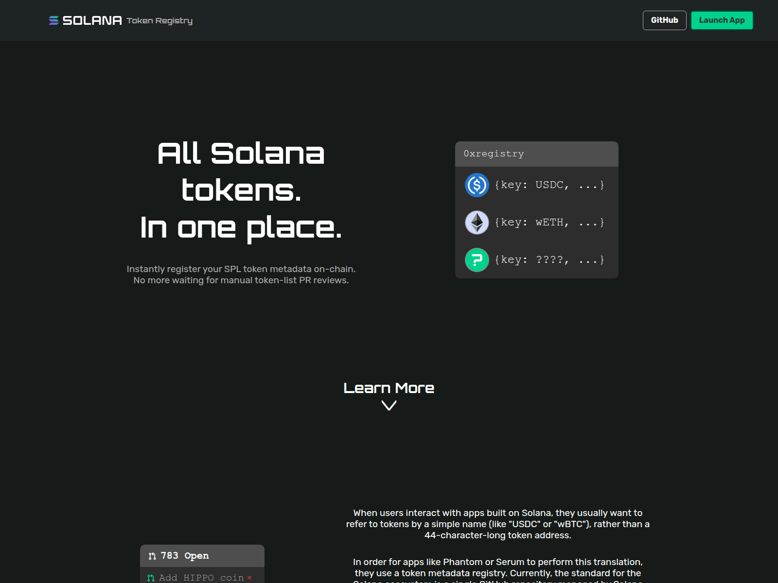 Screenshot of dev.solanatokenlist.com