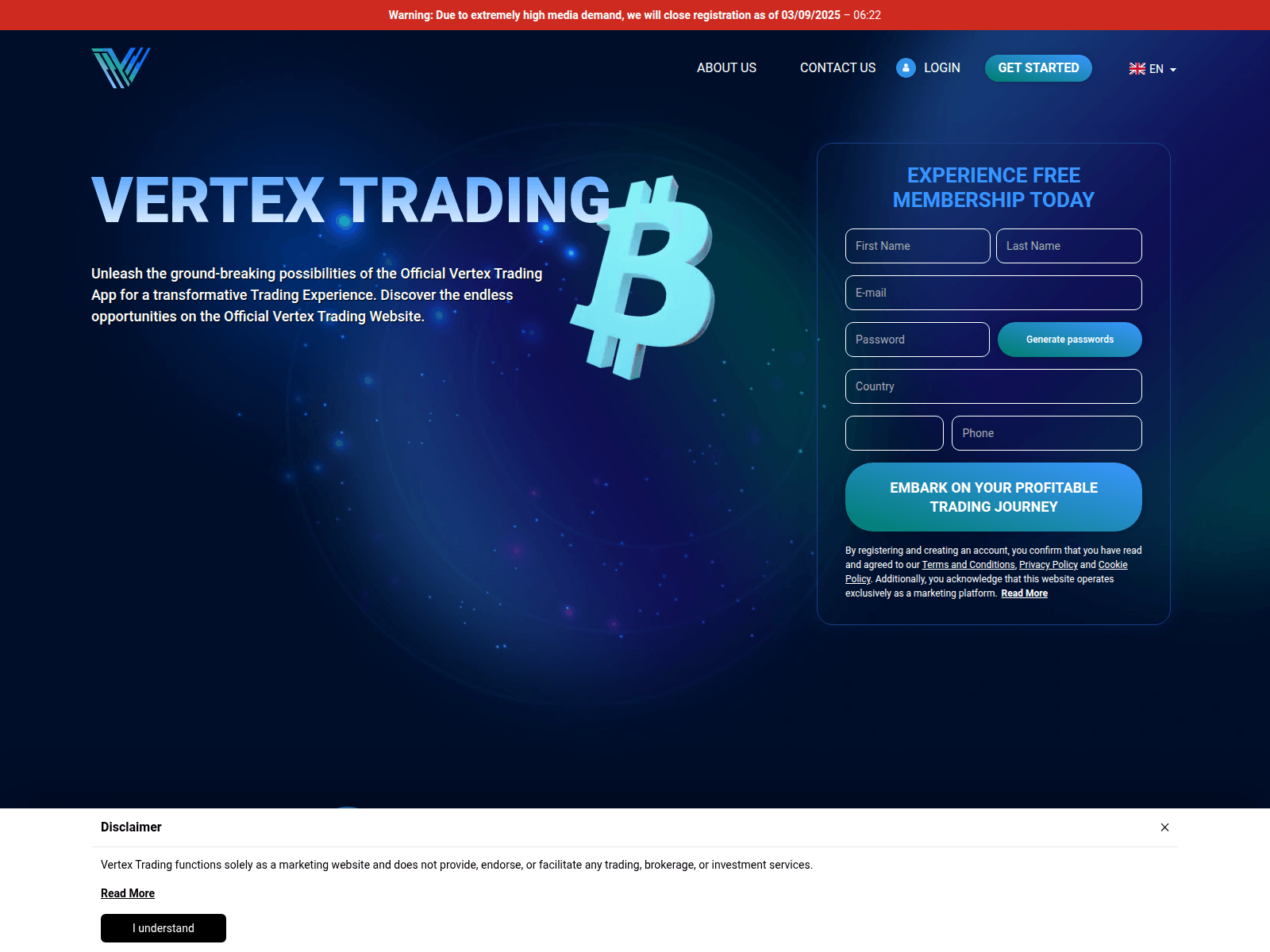 Screenshot of vertextradingsoft.com