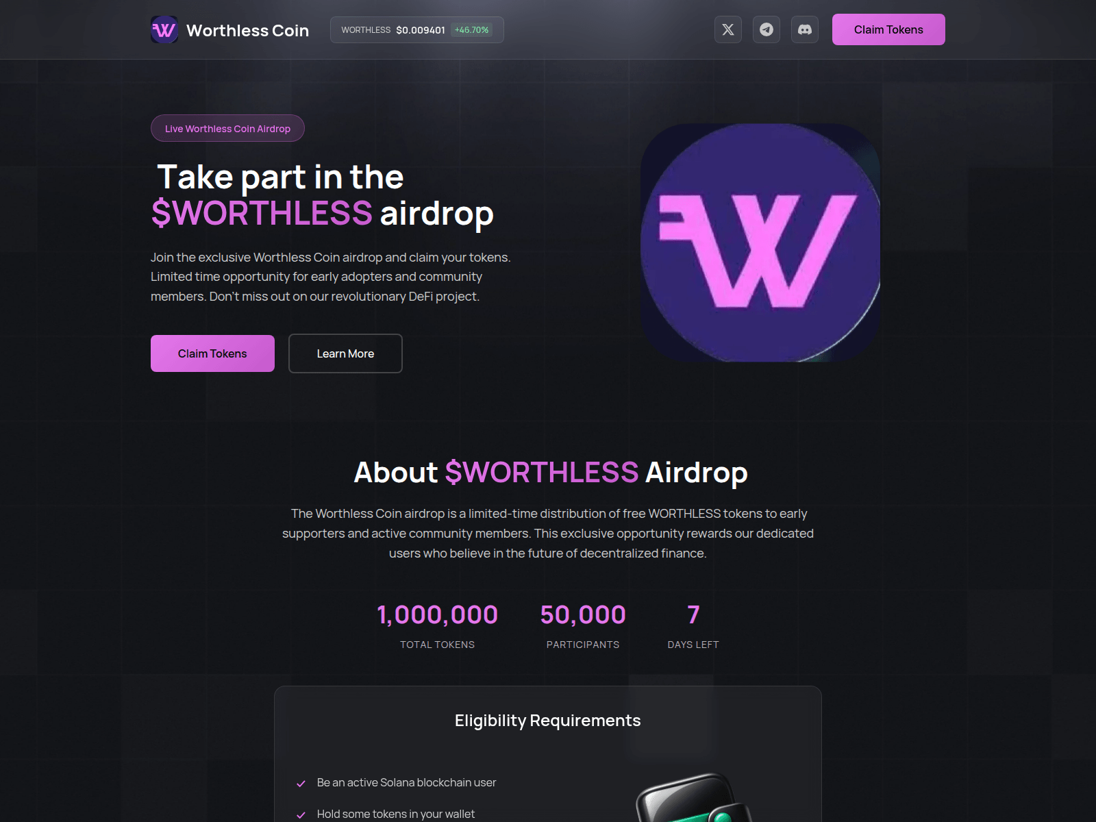 Screenshot of claim.worthlesscoin.live