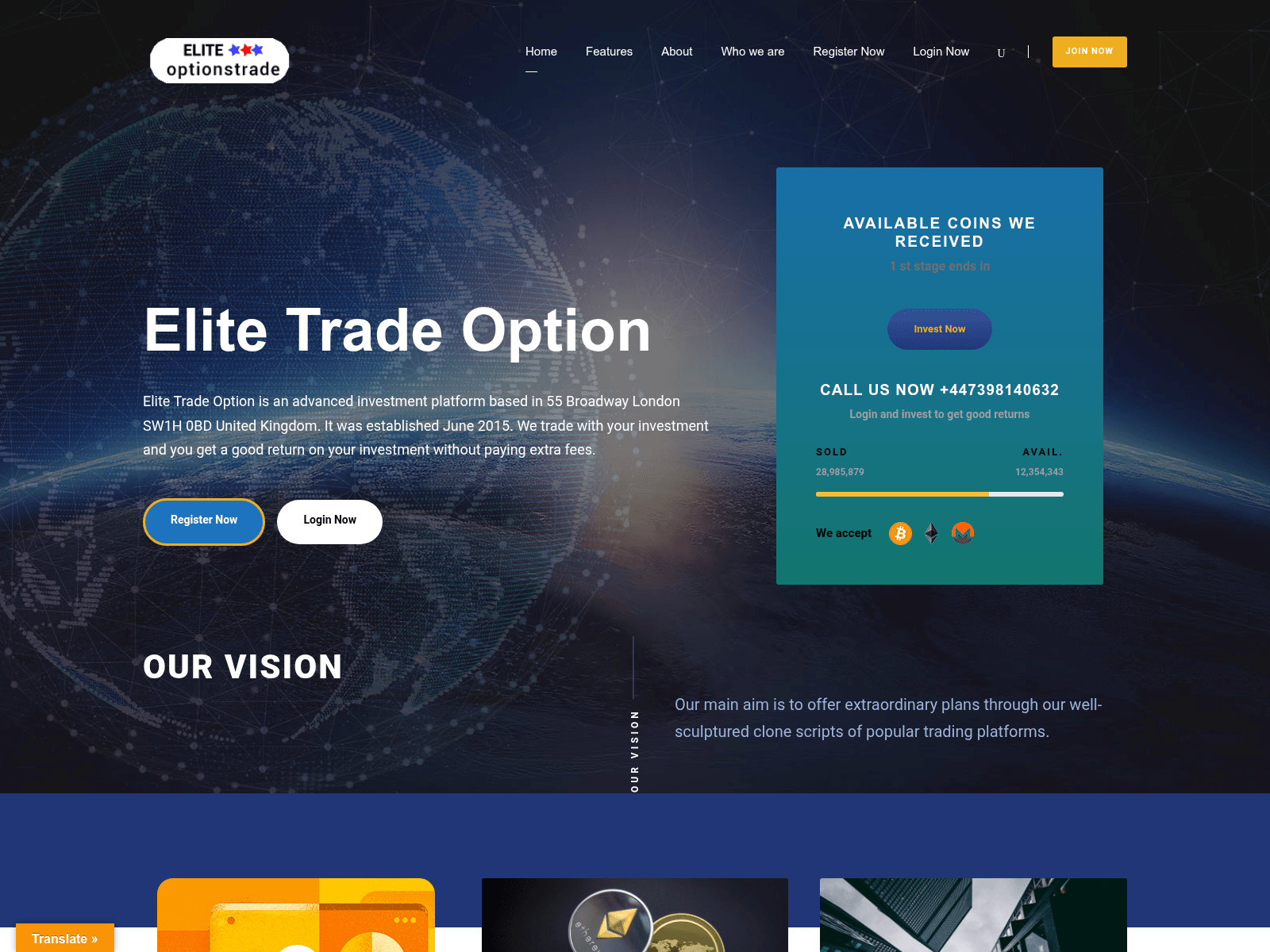 Screenshot of elitetradeoption.com