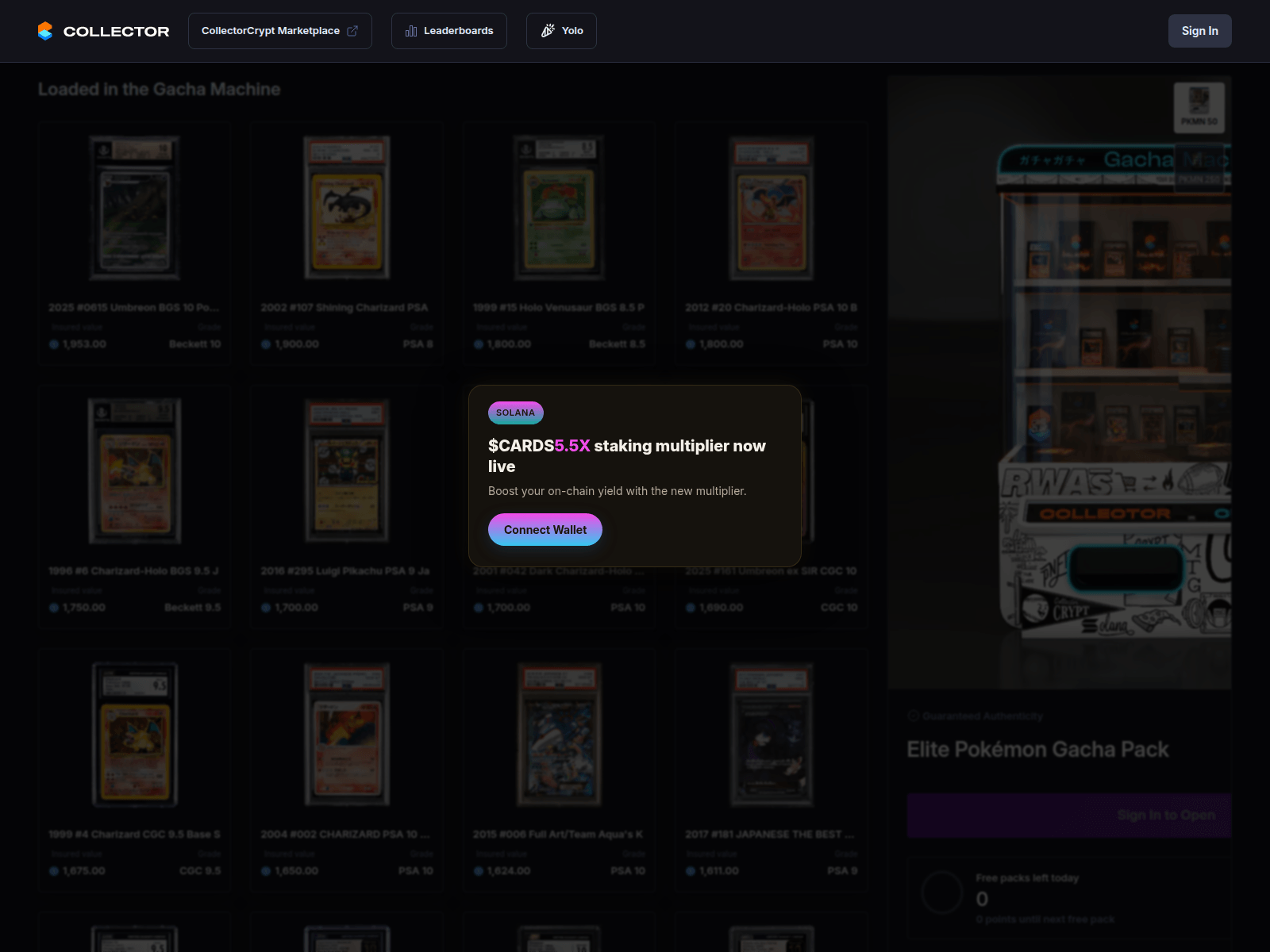 Screenshot of cards-staker.xyz